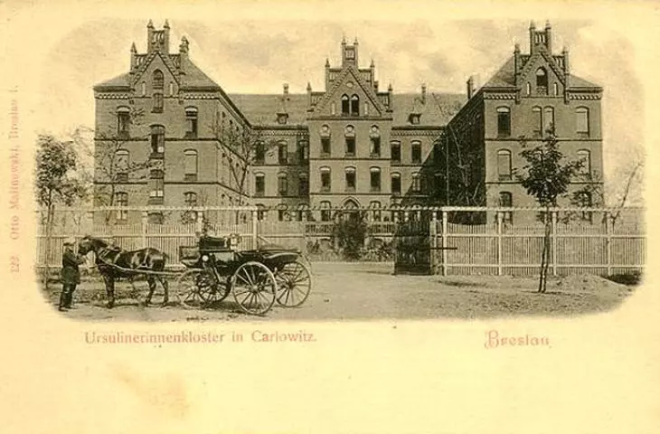 The former Ursuline convent in Wroclaw on a postcard