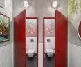Toilets behind the red door....