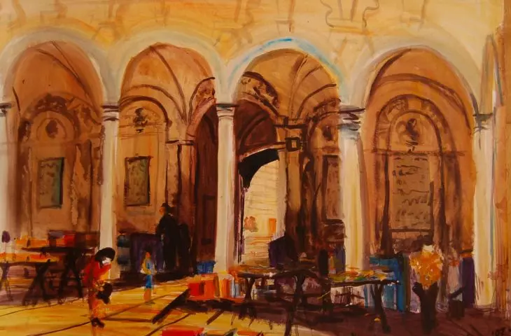 french street 4 - buccinists, acrylic on paper, by Jan Sikora