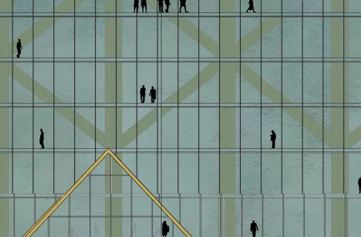 Glass facade of a high-rise building