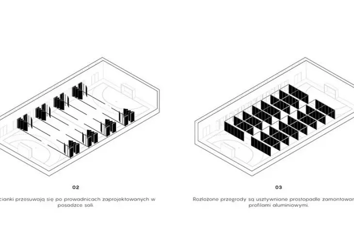 diagram showing the conversion of a gym into an emergency response hub