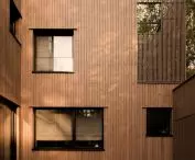 The facade is made of pine boards