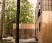The facade is made of pine boards