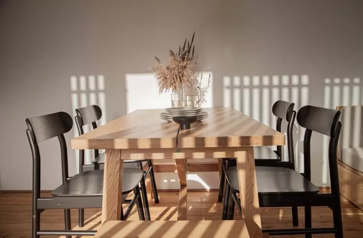 HUS is filled with wooden furniture