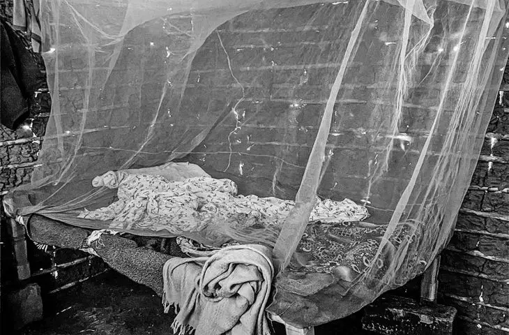 A temporary shelter and its interior in Cabo Delgado (Mozambique)