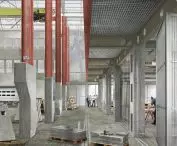 between the warehouse and the workshop