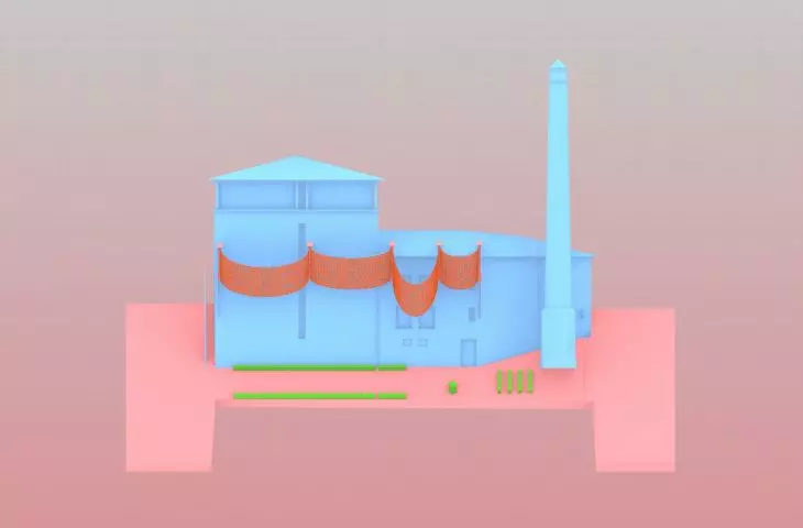 The “Los Sábados” installation at the Concéntrico Festival in Logroño, Spain; axonometric projection