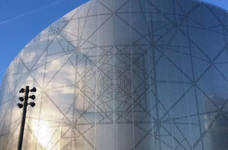 Perforated metal sheets on the facade