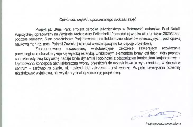 opinia prowadzącego