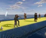 The gradation path changes its color - above the water it is yellow, and above the ground it is green