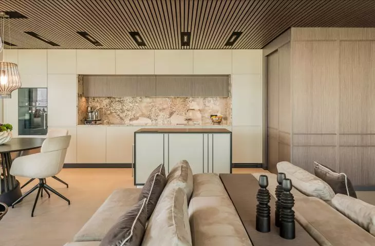 The living area was designed as an open yet well-organized whole