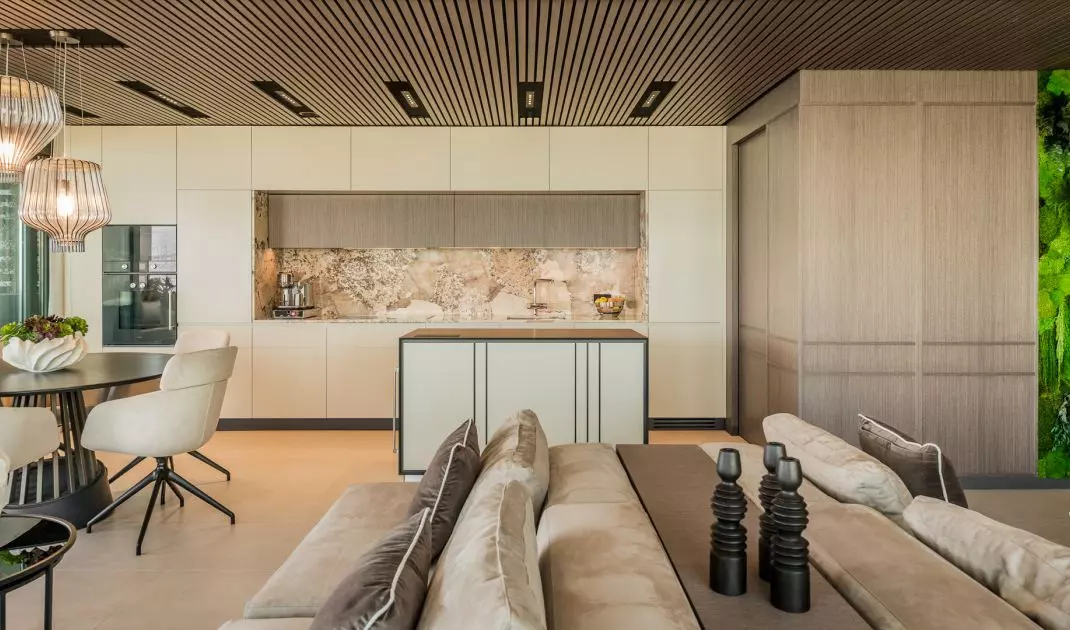 The living area was designed as an open yet well-organized whole