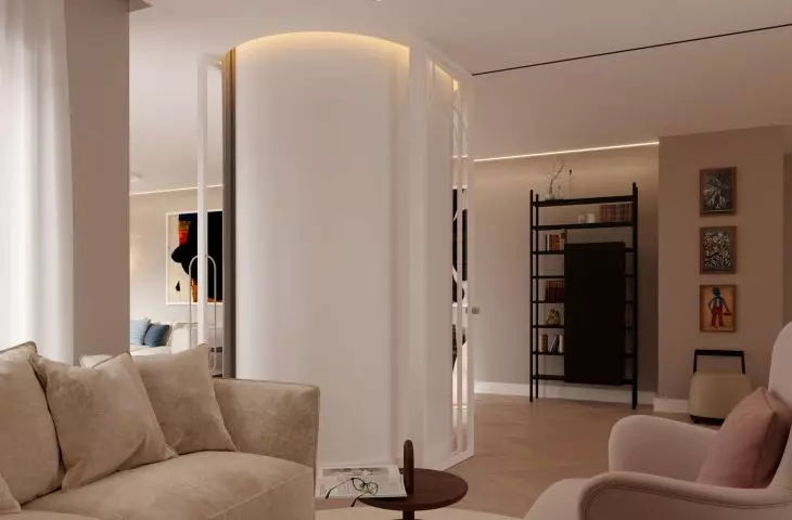 A hidden riser separates the study from the rest of the apartment