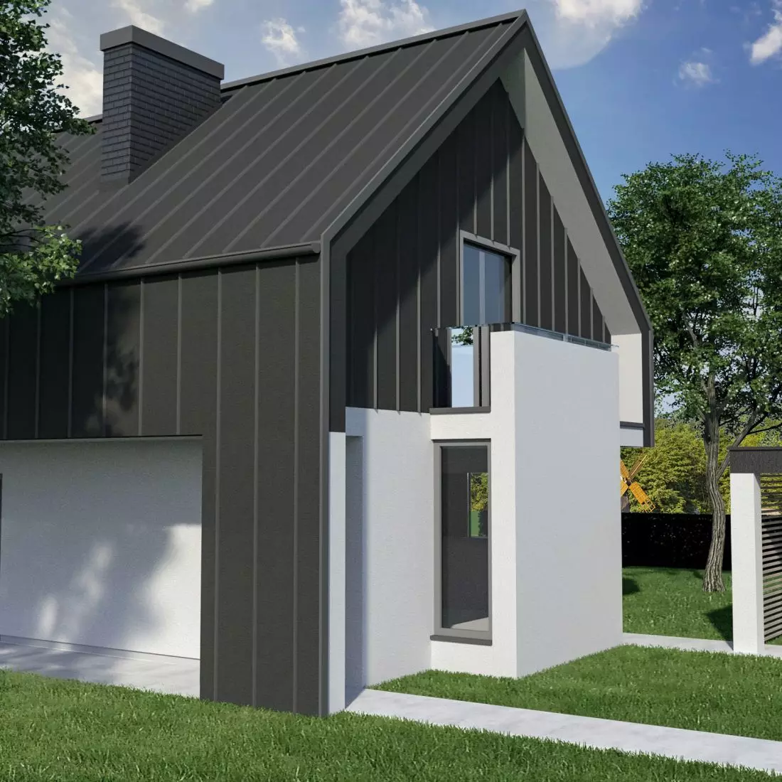 Budynek jednorodzinny
— elewacja z użyciem listwy BP19 ozdobnej na rąbek © BELLA PLAST 