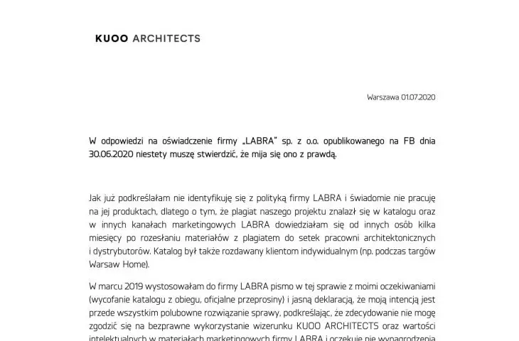 Catherine Kuo Stolarska in response to the statement of the company 