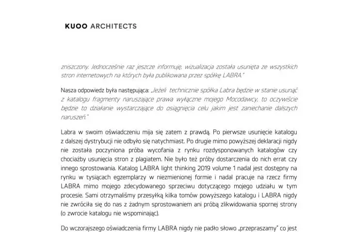 Catherine Kuo Stolarska in response to the statement of the company 
