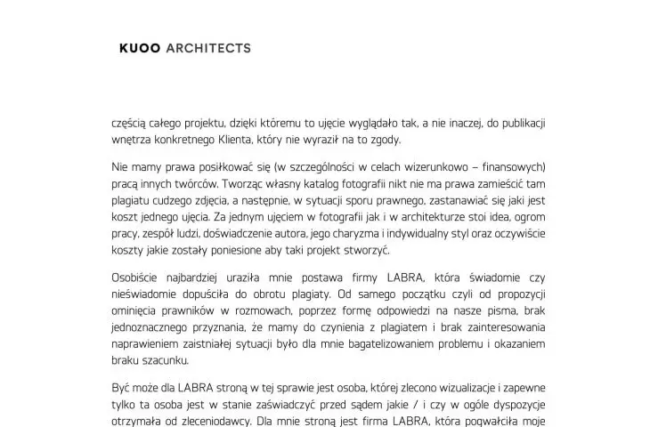 Catherine Kuo Stolarska in response to the statement of the company 
