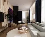 living room in a premium hotel room