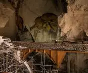 Installation of a wooden structure inside a former mine shaft