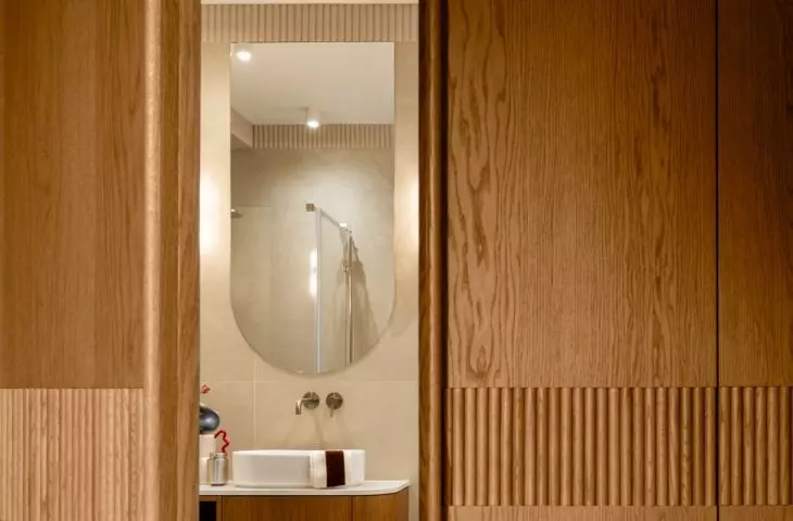 A passageway hidden in the closet leads from the bedroom to the private bathroom