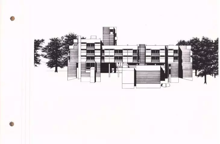 Projekt Kolegium Polonijnego UJ w Przegorzałach, elewacja południowa, 1974