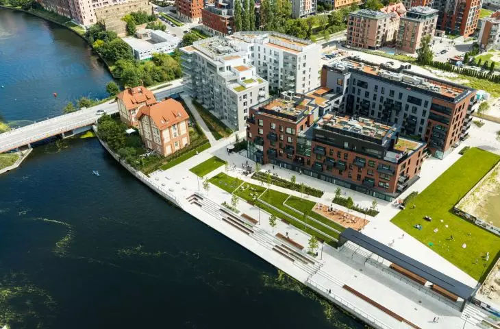The waterfront along the Stara Motława Canal has been revitalized