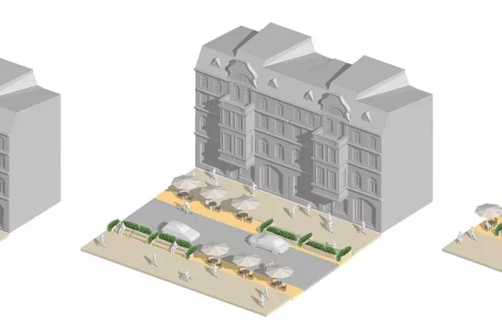 aksonometrie trzech wariantów prototypowania przestrzeni miejskiej