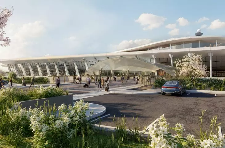 Wizualizacja koncepcyjna proponowanego projektu międzynarodowego lotniska Dulles
