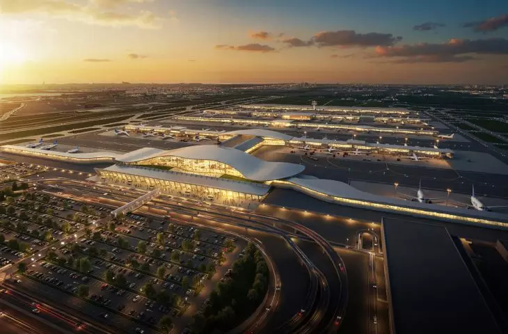 Wizualizacja koncepcyjna proponowanego projektu międzynarodowego lotniska Dulles