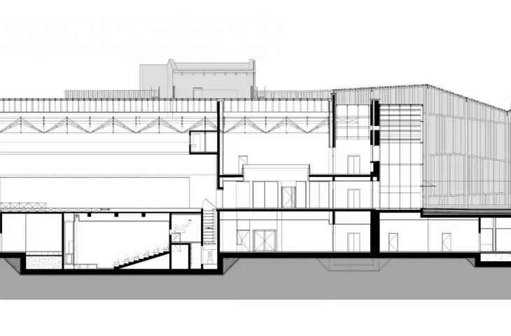 a cross-section through the halls and cinema