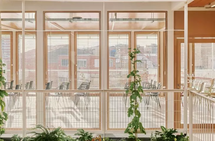 Rooms of various sizes are arranged around the atrium