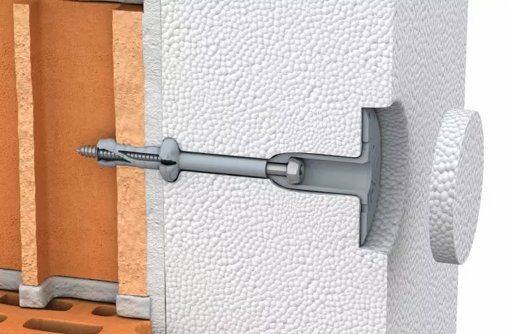 Cross-section of the completed recessed installation (polystyrene, R-TFIX-8SX dowel)