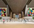 The lobby on Park Avenue is adorned with two colorful works by Gerhard Richter: “Color Chase One” and “Color Chase Two”