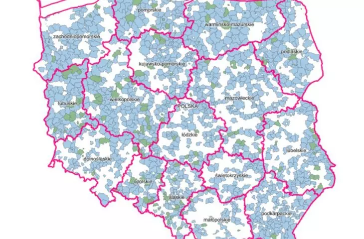 A map showing the coverage of Poland by adopted and proposed general plans