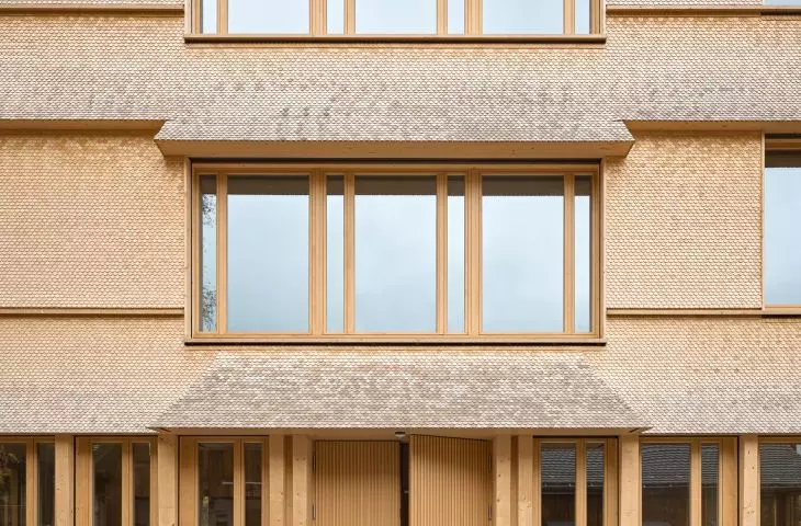 The wooden facade was finished with small shingles
