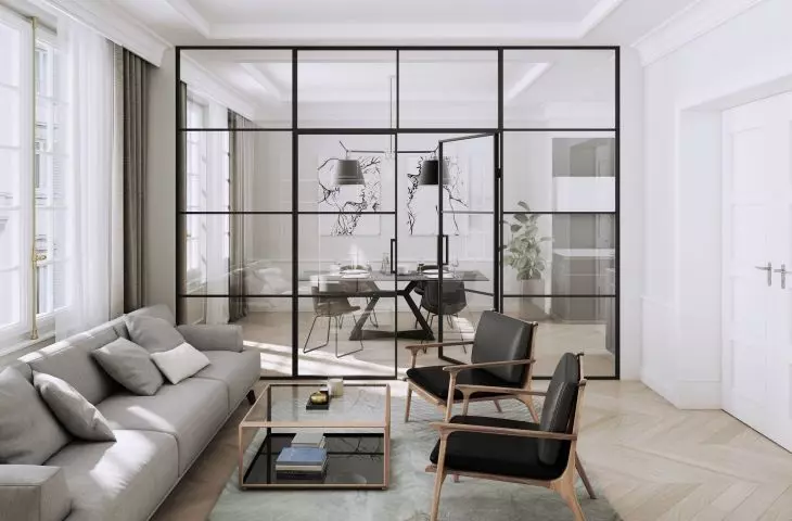Living room with a tilting system and LUMI panels
