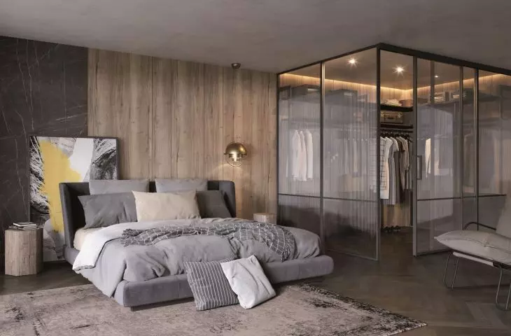Bedroom with a walk-in closet — LUMI suspended system