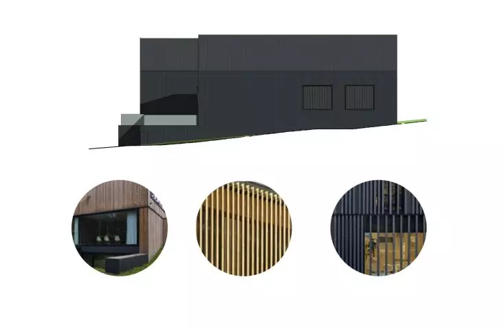 side elevation, materials