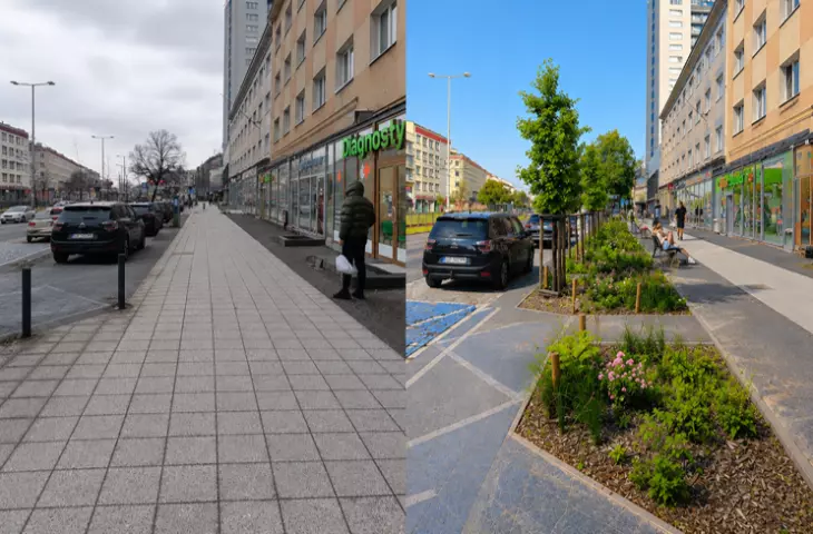 A sidewalk slab has been blocked off on Grunwaldzka Avenue  
