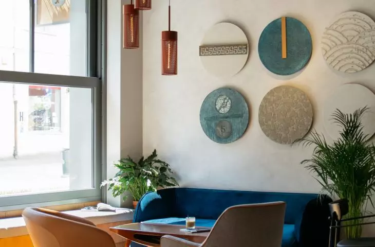 Soft seating invites you to relax at lunch or for an afternoon drink