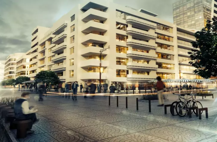 Apartments, services, and retail spaces are planned for Międzytorzy.  However, these renderings are no longer current. 