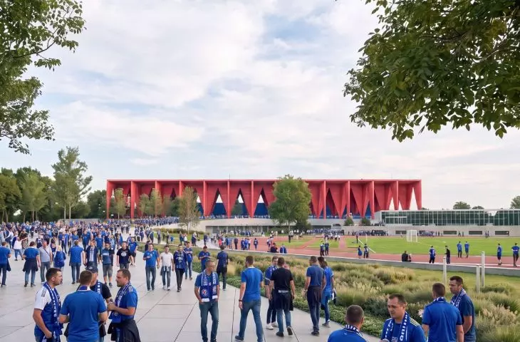 The entrance to the stadium is located on the grandstand level 