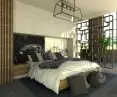 A black Volak-style Nordic screen in the bedroom