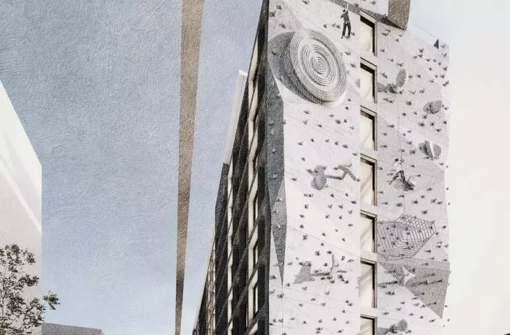 Climbing wall on one of the facades