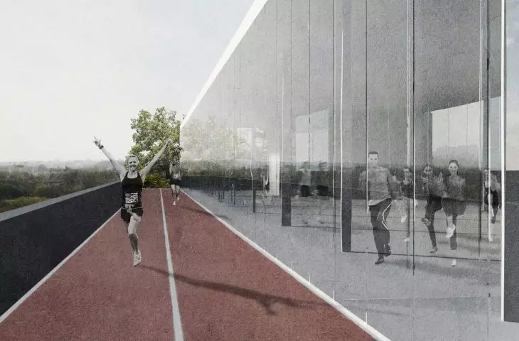 the top floor has the character of a pavilion on the roof, the architects have planned a large service unit in it