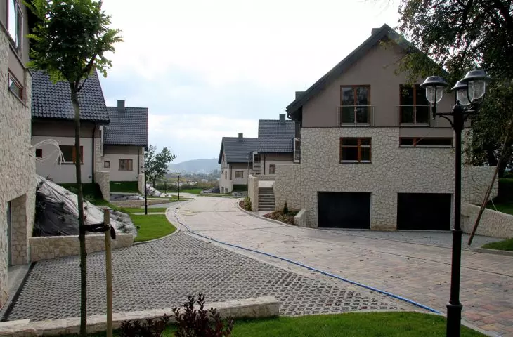 Under each building there is a garage