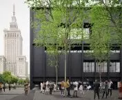 Projekt teatru TR Warszawa 2022, widok od strony forum i Muzeum Sztuki Nowoczesnej