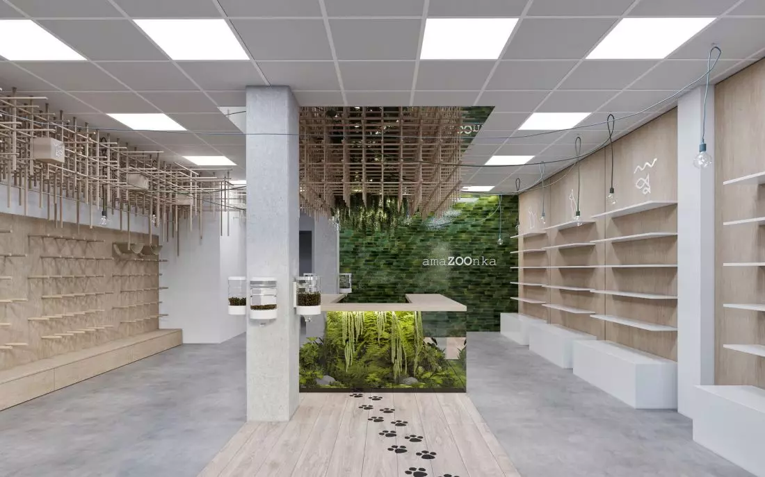 Sklep zoologiczny amaZOOnka w Bytowie. Projetk LOFFT Architektura Wnętrz