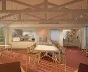 The Rowerek Bar highlights the building's 1960s architecture