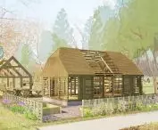 the homestead zone was designed by the architects as a farm close in scale to the dimensions of the homestead buildings of the Mazovian village